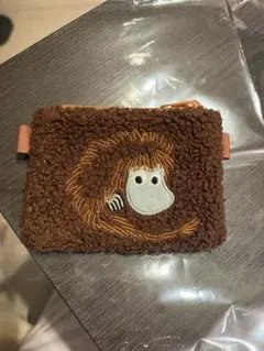 ムーミン谷　ご先祖さま　ボア素材 ミニポーチ ブラウン 刺繍入り