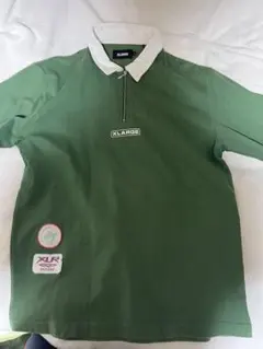 X-LARGEポロシャツラガーシャツ　ハーフジップ　ワッペン　グリーン　サイズL