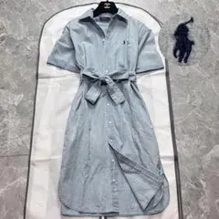 現行♡ポロラルフローレン デニムシャツワンピース ベルト ポニー刺繍 半袖