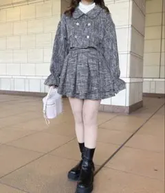 ツイードハイウエストフレアスカパン