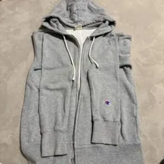 Champion グレー フード付きパーカー S