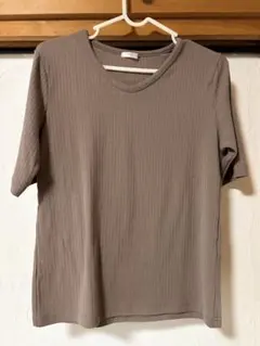 ブラウン リブ 半袖Tシャツ