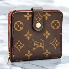 美品 ルイヴィトン モノグラム コンパクトジップ 二つ折り財布 小銭入れ 茶色