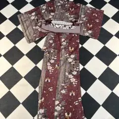 花柄着物・帯セット ワインレッド