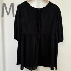 しまむらyumi フクレぺプラムブラウス　黒Mのサムネイル