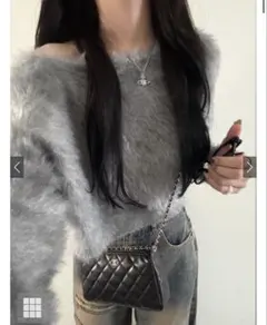 ワンショルダーラメニットトップス[ws42]