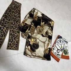 【スカーフ3点セット】レオパード柄ゴールドチェーンスカーフセット
