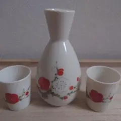 陶器製徳利と花柄杯セット