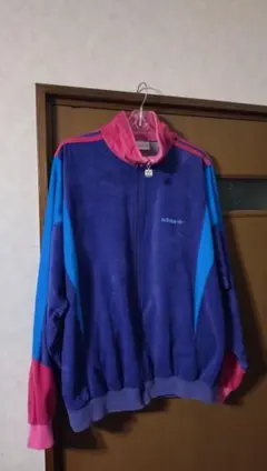 古着 90s アディダス ベロア トラックジャケット 銀タグ ネイビー ブルー