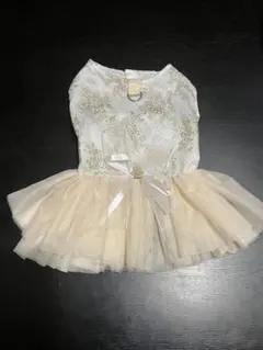 犬用フリルドレス Lサイズ ホワイト・ベージュ