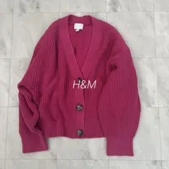 H&M エイチアンドエム ざっくりニットカーディガン ピンク コクーン 長袖 L