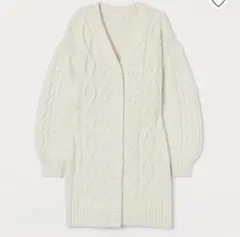 H&M ロング　カーディガン　ホワイト　ケーブル　ニット