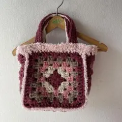 ★handmade★ グラニースクエアモチーフの冬ニットバッグ