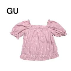 【最終セール❗】GU オフショルダー　刺繍　パフスリーブ トップス　ピンク　M