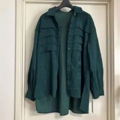 ダークグリーンコーデュロイ風長袖シャツ