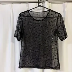 YUKIKO HANAI ブラック シースルー 刺繍 半袖 トップスのサムネイル