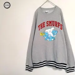 SMURFS スマーフ スウェット プルオーバー 刺繍 90s 漫画 グレー L