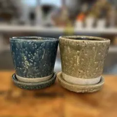 DULTON. 青とベージュの陶器植木鉢 2個セット
