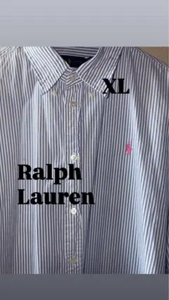 Ralph Lauren ストライプシャツ 長袖 XL ブルー ピンクロゴ 青