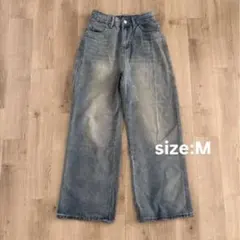 ブルーワイドレッグデニムパンツ Mサイズ