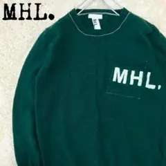 極美品✨ MHL. ロゴプリント 長袖 プルオーバーニット グリーン M