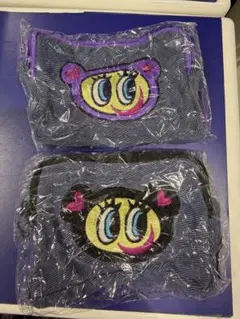 エンジェルブルー ナカムラくん ガチャ デニム風刺繍ポーチ　ブラック パープルのサムネイル