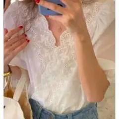 モテコーデ ♡大人気  ボタニカル柄 ブラウス シャツ 白 ホワイト 花柄