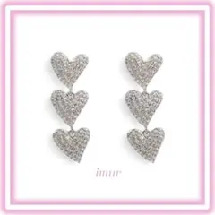 ピアスイヤリング/ハートジルコニアシルバー人工ダイヤロング揺れる320