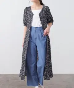 COLZA（Honeys） Vネック 花柄 ロングワンピース ブラック M