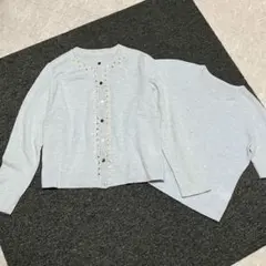 レリアン［アンサンブル］カシミヤ　ニット　カーディガン　パール　ラインストーン