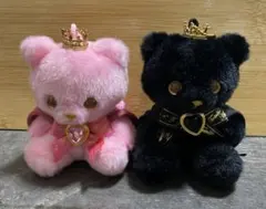 未使用 王様なお友達 マスコットBC ぬいぐるみ まっくろ&ピンク くま m7のサムネイル