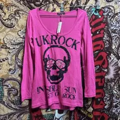 emo系 PUNK V系 カットソー ロンT ピンク ショッキングピンクのサムネイル