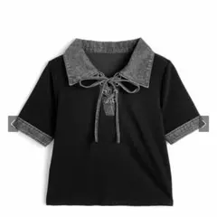 【GRL】デニムドッキングレースアップリブトップスのサムネイル