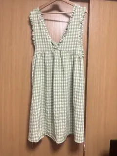 黄緑 ギンガムチェック ジャンパースカート