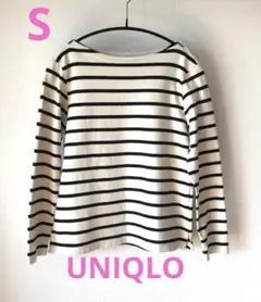 ユニクロ　ボーダーボートネックT（長袖）白・黒　カットソー　長袖Tシャツ　S