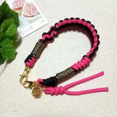 パラコード ハンドストラップ☆ピンク×ブラック ハンドメイド