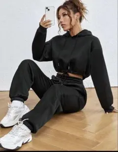 SHEIN クロップド丈 スウェット セットアップ