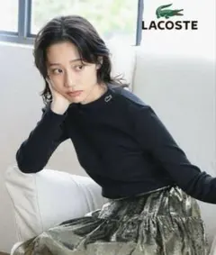 ◆美品◆ ラコステ　ボトルネック リブ ロングスリーブ Ｔシャツ　ネイビー　38のサムネイル