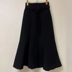 VIS ベルト付き ロングフレアスカート ブラック 無地 シンプル　XSのサムネイル