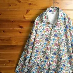 柄シャツ　長袖シャツ　花柄　総柄　レトロ　ヴィンテージ　マルチカラー　XL　古着