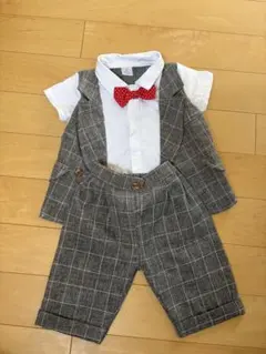 フォーマルスーツ 90cm チェック柄 赤い蝶ネクタイ