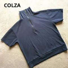 COLZA コルザ ハーフジップ 半袖 カットソー くすみブルー ネイビー Mのサムネイル