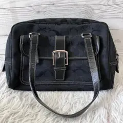 COACH コーチ シグネチャー ハンドバッグ ブラック キャンバスのサムネイル