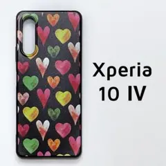 Xperia 10 Ⅳ ケース 黒 カラフル ハート柄