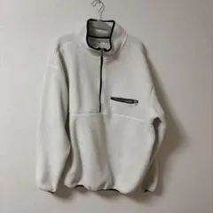 ホワイト フリースハーフジップジャケット