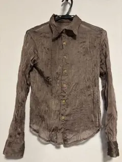 長袖 シアーシャツ しわ加工 ブラウン