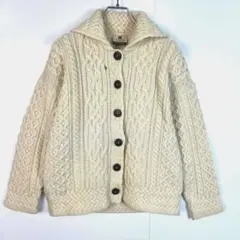 アイルランド製Carraigdonnアランニットカーディガンウールセーター白