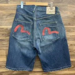 中古 EVISU 赤 カモメ ペイント Lot 2001 デニムハーフパンツ