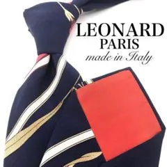 【極美品】LEONARD ストライプ 総柄 花柄 ネイビー 紺 ゴールド 金のサムネイル