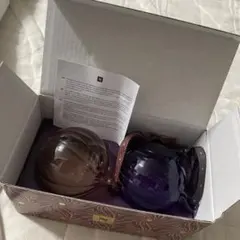 新品未使用紫と茶色ガラス球形クリスマスオーナメントセット箱入